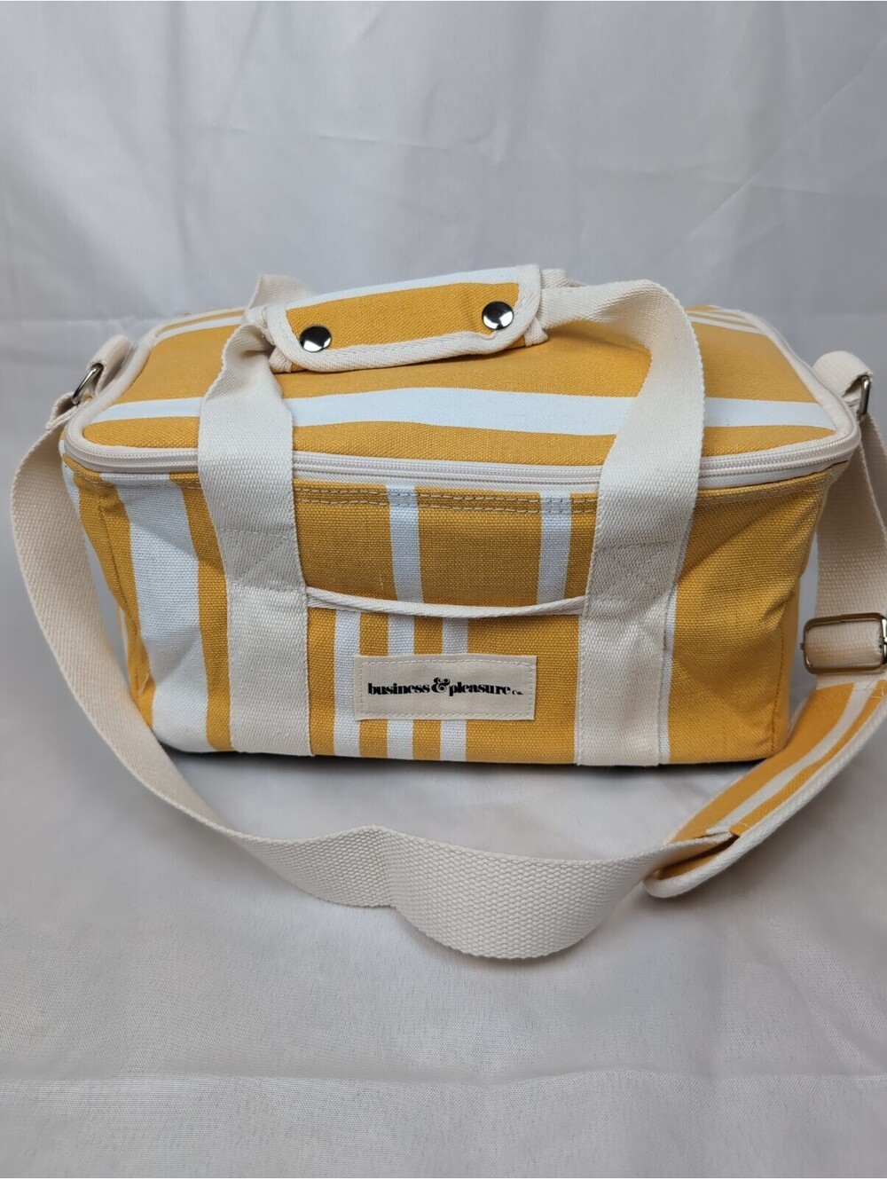 Business & Pleasure Co. Outdoor Cooler Bag, 14L Canvas Yellow & White Stripes
